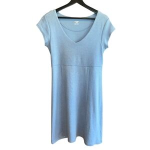 Horny Toad Blue V Neck Short Sleeve Casual Day Dress Womens M Tencel‎ Cotton